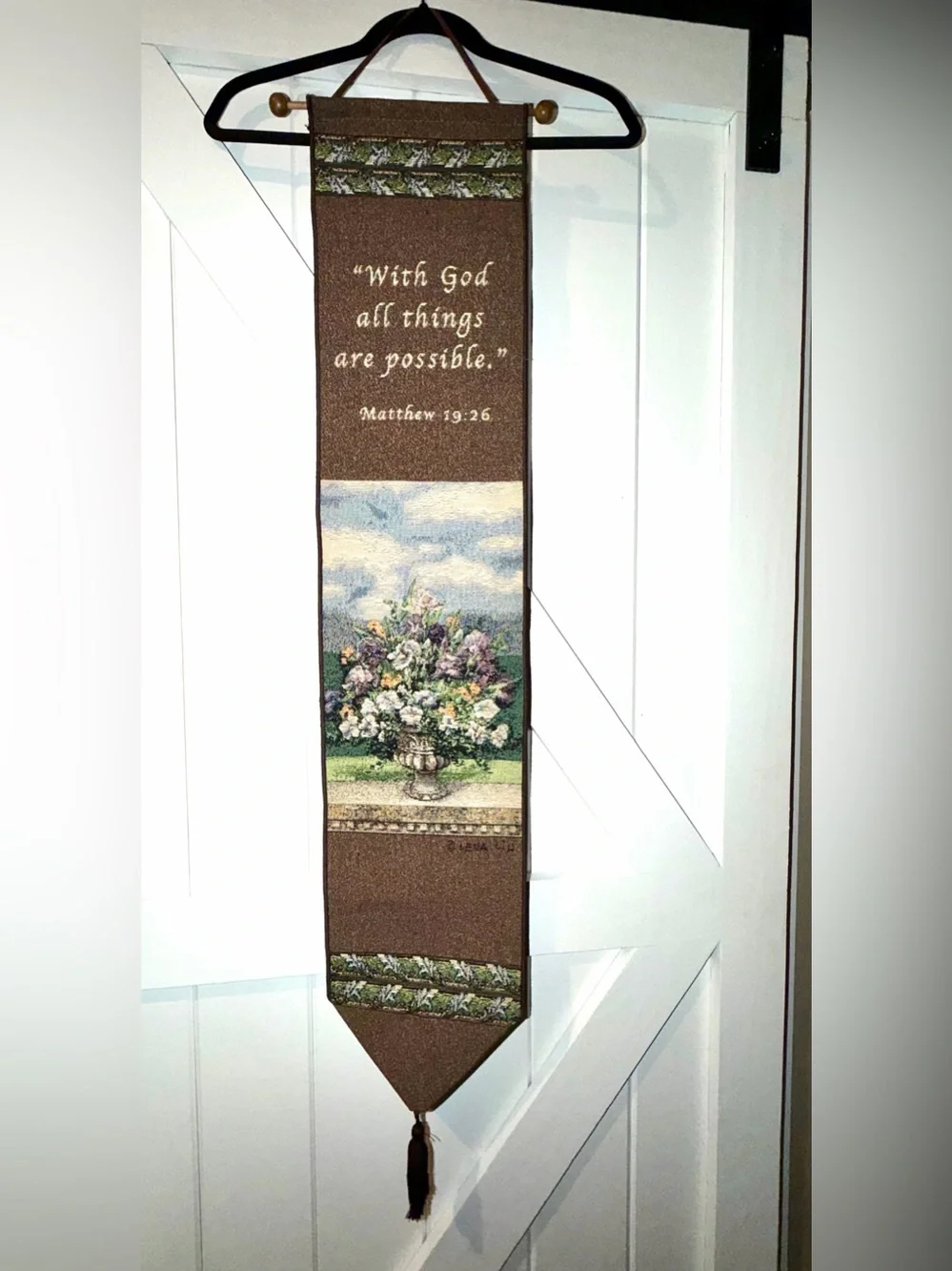 Brown Floral Scripture Wall Tapestry -